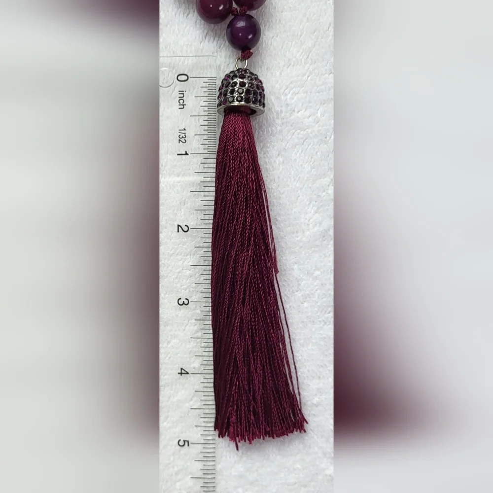 CATO Purple and Silver Beaded Tassel Drop Necklace